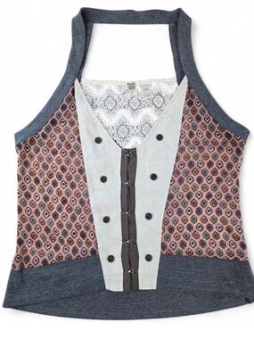 gimmicks by BKE Like New Halter Tank Top Vest Lace Back Boho Patchwork XL